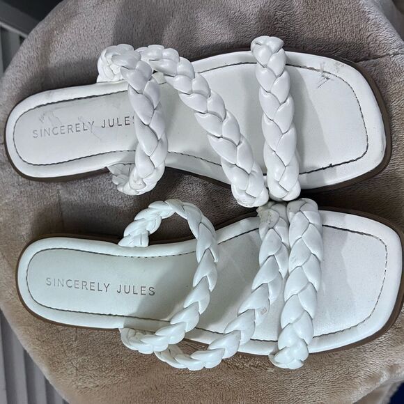 Sincerely Jules White Braided Slide Sandals - Picture 1 of 8